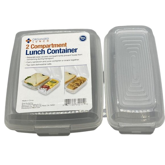 organized lunch 2 compartment lunch container clip closed lids large small READ - Picture 1 of 6